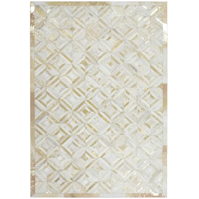 Dutch XXL Leren Vloerkleed | Tapijt | Spark | Geometrisch | Crème/Goud Crème / Goud