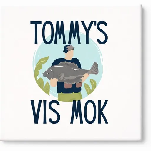 Bedruk King Grappige Vissen Keramische Tegel – Tommy’s Vis Mok Vissers Design Decoratieve Cadeau Tegel voor Visliefhebbers Wit