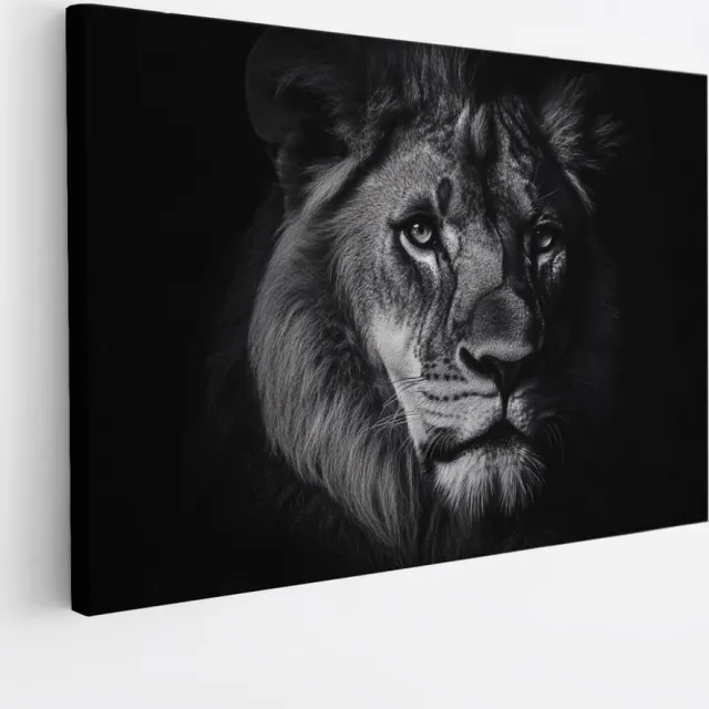 Saammp Canvas Schilderij - Leeuwen portret - Zwart-Wit - Afrika - Dieren - Natuur - 30x20 - Foto op canvas - Wanddecoratie - Muurdecoratie Woonkamer - Slaapkamer decoratie - Canvas Print Multicolor