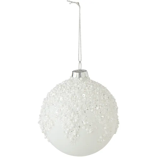 J-Line Kerstbal met parels en glitters - glas - wit - set van 24