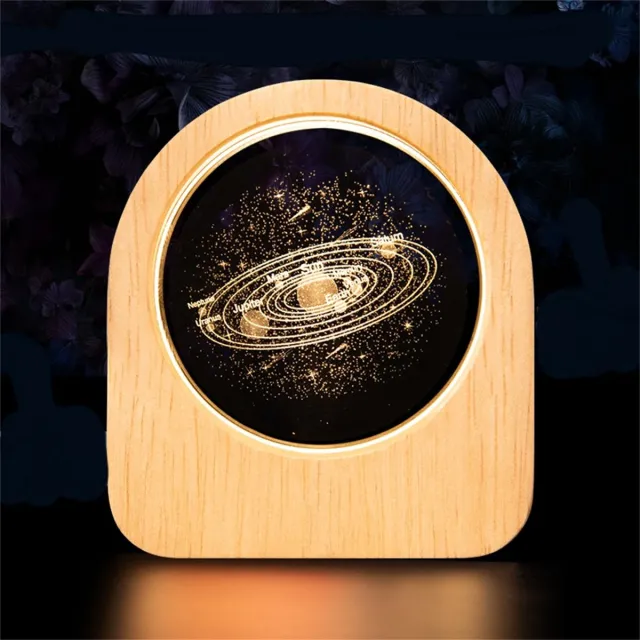 Ynkkvre Kristal - Hout - Nachtlamp Woondecoratie Met 3D Zonnestelsel En Lasergravure - 1 Stuk - Voor Liefhebbers Van Ruimte En Universum Beige Geel