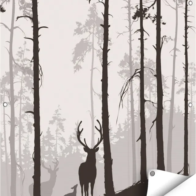 Gards Tuinposter Herten in het Bos - Silhouet - 80x80 cm - Tuindoek - Tuindecoratie - Wanddecoratie buiten - Tuinschilderij Multikleur