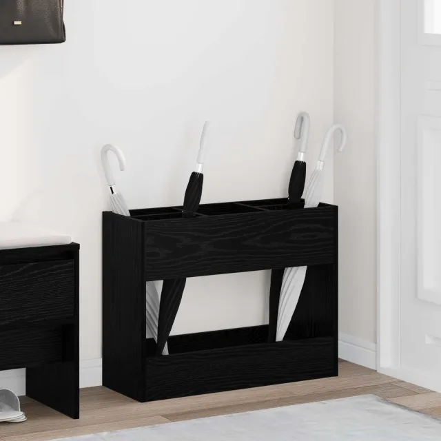 vidaXL Paraplu Standaard Zwart Eiken 65 x 24 x 50 cm Bewerkt hout