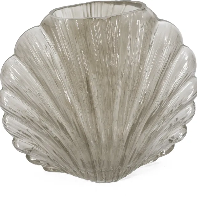 homebound by ky Glazen vaas schelp grijs | glazen vaas | 18x7.5x24cm | stijlvolle vaas