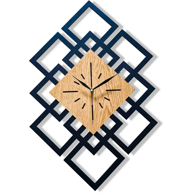 Ornament Handgemaakte Grote Houten Wandklok – Modern Minimalistisch Design, Rechthoekig Verticaal, Loftstijl, Geruisloos, Zonder Tikkend Geluid – Voor Woonkamer, Slaapkamer, Keuken – Unieke Wanddecoratie, Industrieel Design & Stil Uurwerk,zwart en hout zwart - gouden eik