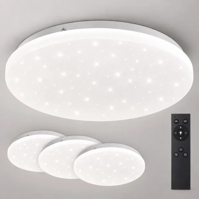 LOVHAUS 3x Ronde LED Plafondlamp 24W – 28 cm – 2400 Lumen – Dimbaar 3000K-6500K – Sterrenhemel Design Wit