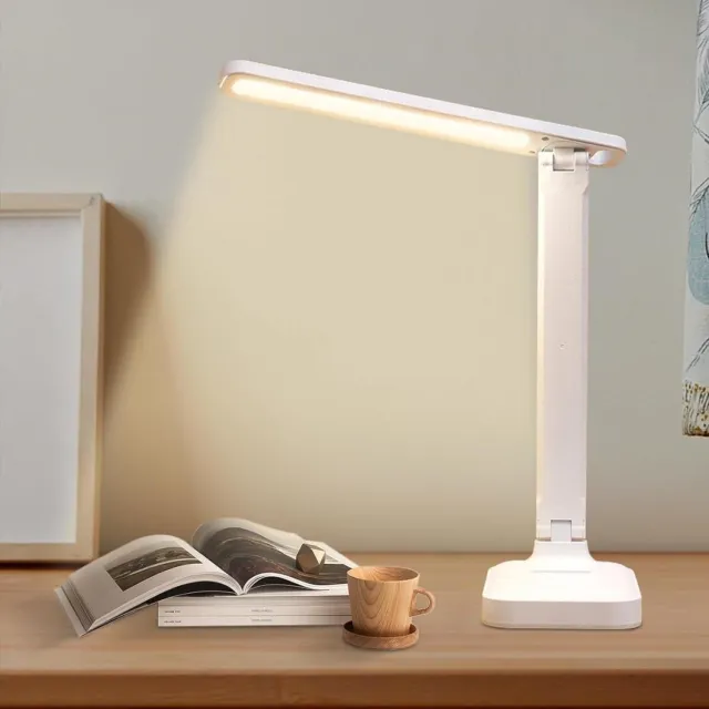 SSTRWGOOD Opvouwbare LED-bureau-lamp – Voorzien van 3 lichtstanden en aanraakbediening – Maakt gebruik van oogbeschermingstechnologie – Ideaal geschikt voor studie, werk en kantoorgebruik – Model met stekker Wit