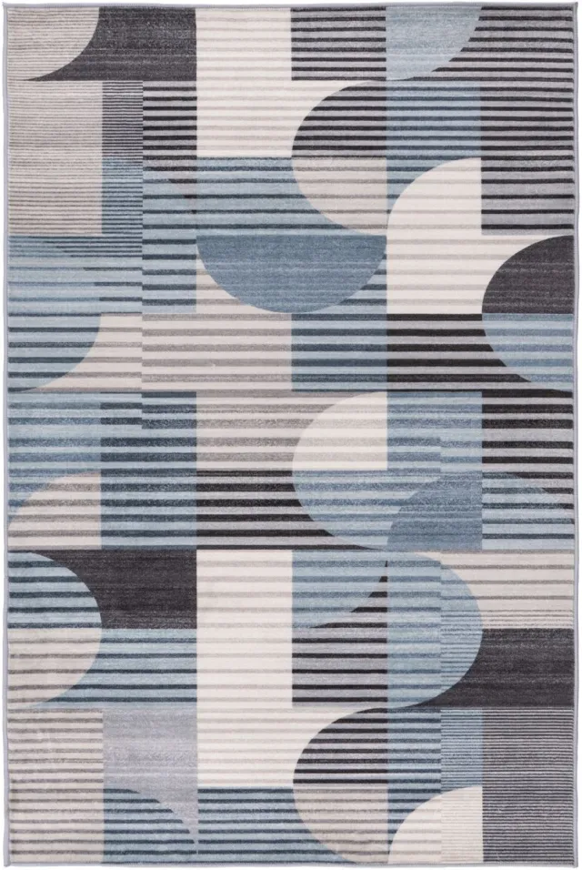 Padiro design laagpolig vloerkleed 160 x 230 cm - lichtblauw - modern abstract ontwerp - voor vloerverwarming - van polyester