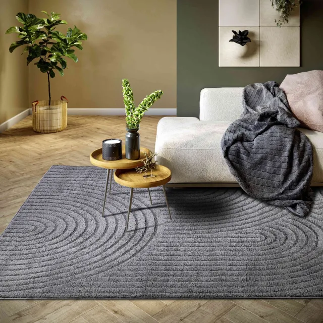Elle Decoration Rond Japandi vloerkleed laagpolig - New York Design - Panglao Antraciet 200x280 cm