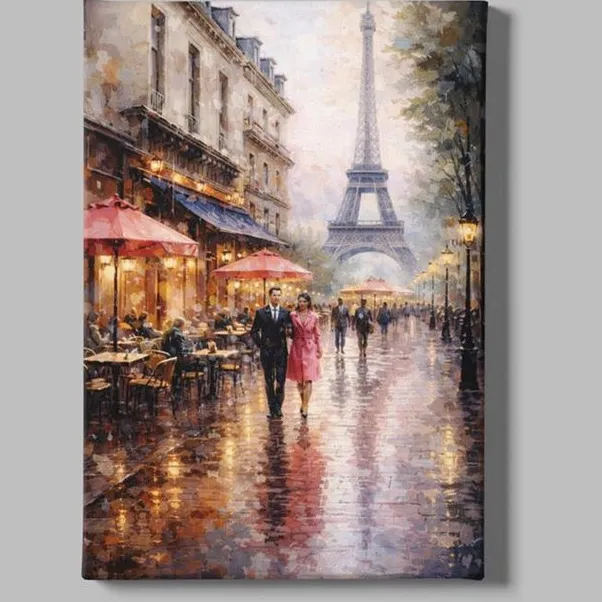 Trendex Global Canvas Schilderij Parijs Eiffeltoren – Franse Stad Kunst – Luxe Wanddecoratie - 90 x 60 cm Kleurrijk