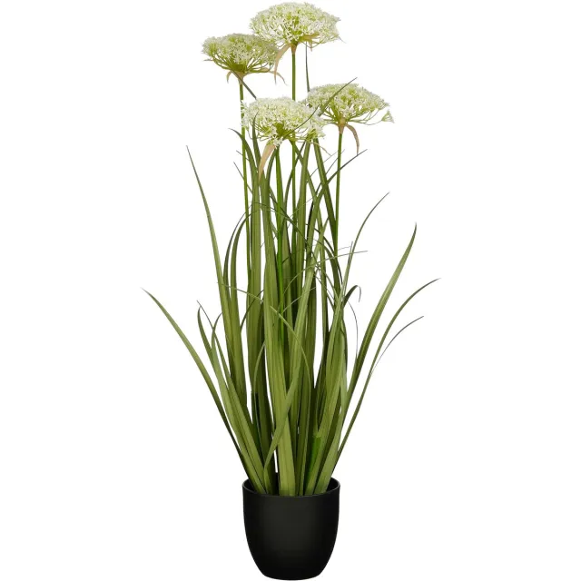 Mica Decorations Engelwortel – Kunstgras in Pot – Realistische Nepplant Woondecoratie – Kunstplanten voor Binnen en Buiten – H90 x Ø25 cm – Groen, Wit