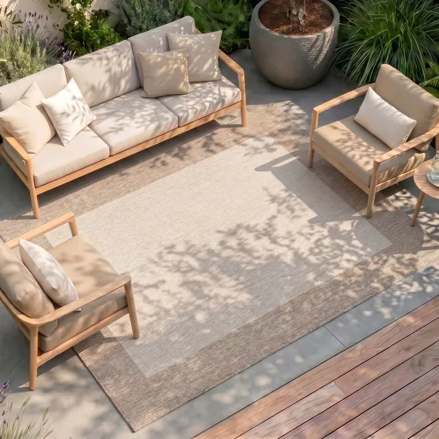 Fraai buitenkleed - Sierra Border Creme/Beige - 140x200cm