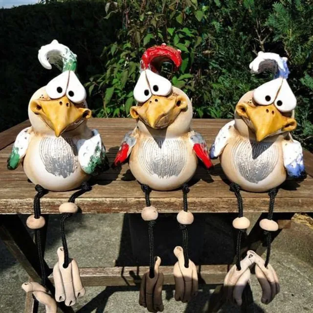 Ibenzoa Set van 3 Keramische Kippen Tuinbeelden voor Buiten - Grappige Dierenfiguren als Tuindecoratie wit