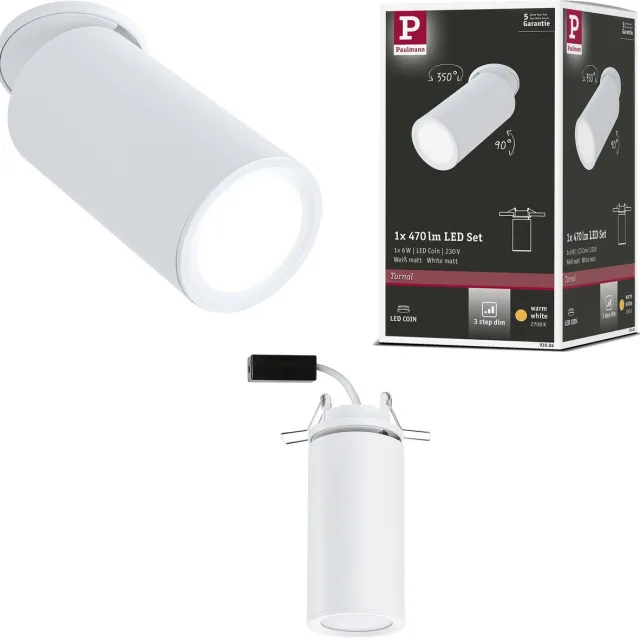 Paulmann LED-inbouwlamp 3-Step-Dim Turnal rond 60 mm 90° Coin 6W 470lm 230V dimbaar 2700K Wit mat