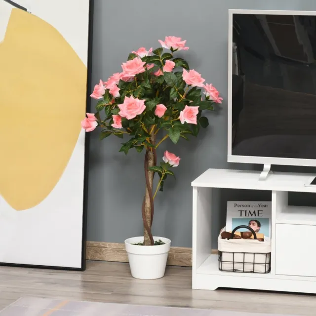 COVREO Kunstplant rozenboom 90 cm roze kunststof, voor binnen en buiten