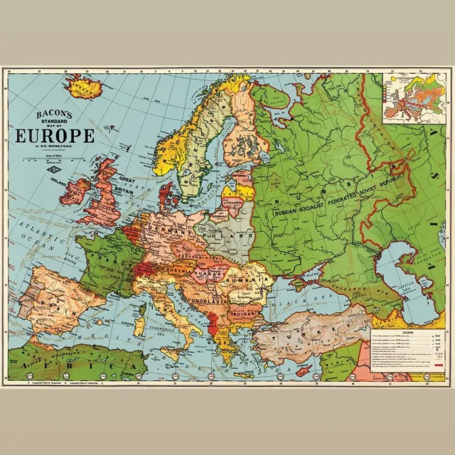 Cavallini & Co Poster kaart Europa- Cavallini & Co - Vintage Schoolplaat Landkaart Europa Multi Color