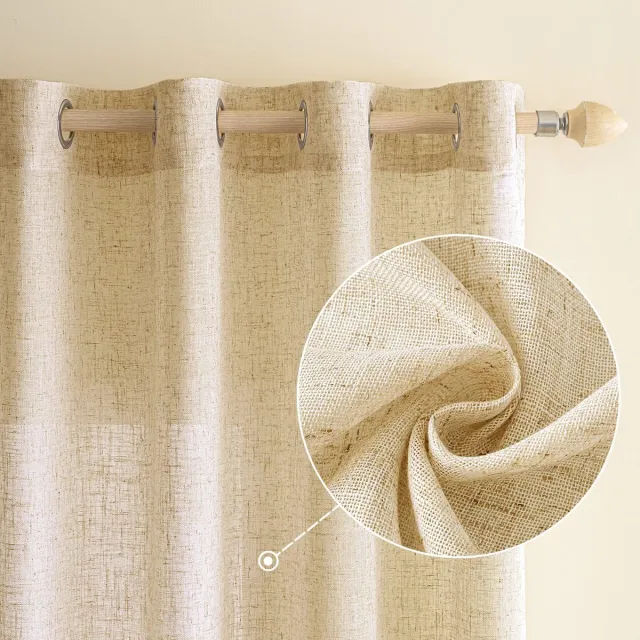 Unyqoos ® Gordijnen Set van 2: Linnenlook, Modern, Half-Transparant, Voor Woonkamer en Keuken, Beige, 140 x 245 cm