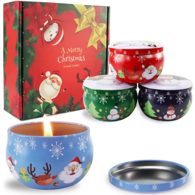 MOZY Kerstkaarsen Set - 4 Stuks - in Geschenkverpakking - 48 tot 60 Branduren - Geurkaarsen - Cadeauset - Kerstcadeau - Kerst Kaarsen - Kerstpakket - Cadeau - Kerstmis Meerkleurig
