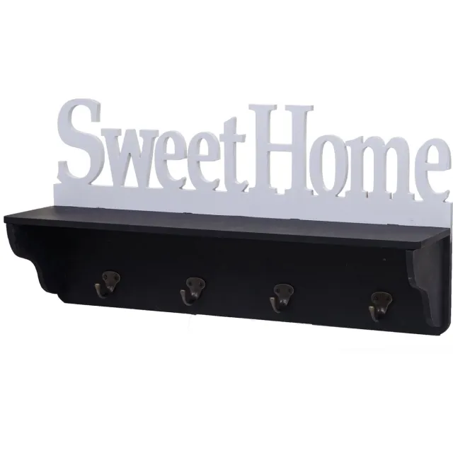 MCW Wandkapstok MCW-D41 Sweet Home, kapstok plank, 4 haken solide 30x60x13cm ~ zwart/wit