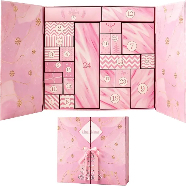 KZQ DIY Adventskalender Met 24 Vakjes - Lege Vulbare Doos Voor Een Persoonlijke Decembermaand roze