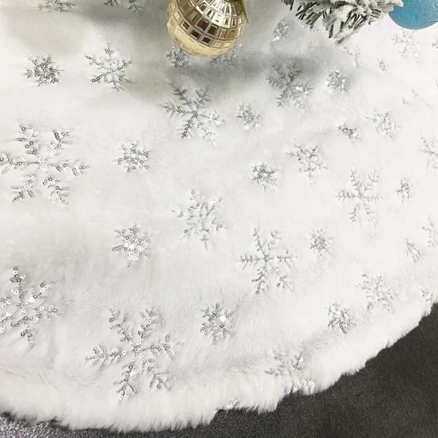 Flintry Witte Kerstboomrok met Zilveren Pailletten Sneeuwvlokken - Luxe Pluche Kerstboommat 120 cm - Herbruikbare Kerstdecoratie
