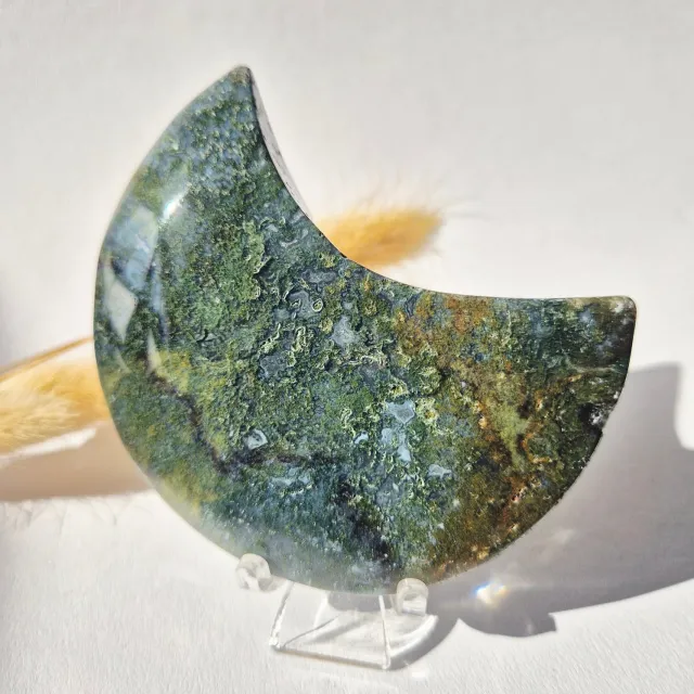 Moonlight Gemstones Edelsteen Mosagaat Maan op Standaard (Druzy & Patronen) Agaat - #320 10-12cm Meerkleurig