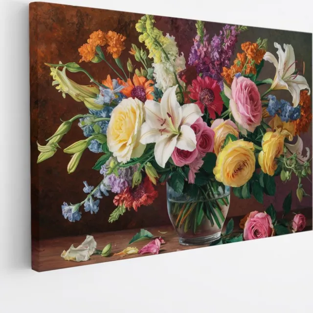 Saammp Canvas Schilderij - Kleurrijk - Bloemen in vaas - Abstract - Natuur - 100x75 - Foto op canvas - Wanddecoratie - Muurdecoratie Woonkamer - Kantoor Decoratie Multicolor
