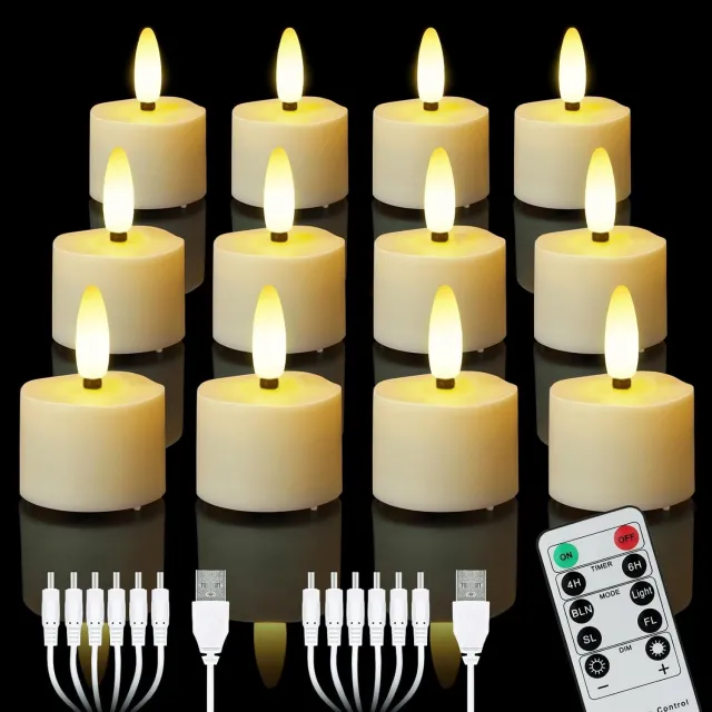 QEVA Theelichtjes Oplaadbaar - LED Theelichtjes - Oplaadbare Kaarsen - Wit - 40cm x 40cm x 55cm Warm wit