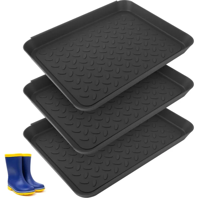 Famanu 3 stuks schoenenafdruipbak, schoenmat, afdruipbak 35 x 27 x 3 cm, antislip kunststof schoenenbak voor regen en sneeuwdagen, ideaal als schoenenrek, hondenvoermat, rubberen laarzen, modderschep wit