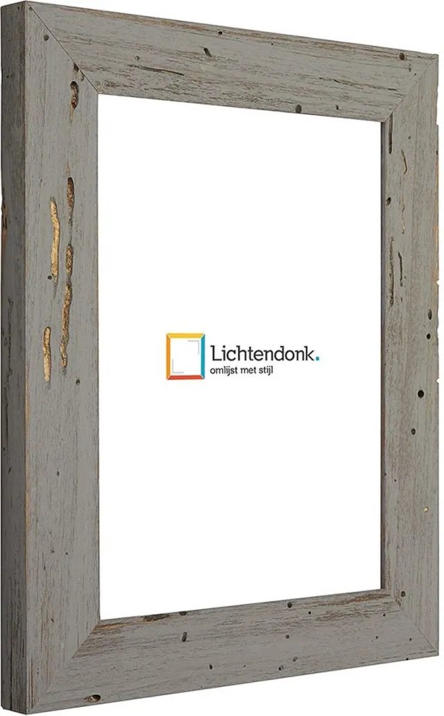 Lichtendonk Fotolijst - Fotokader Grijs Verouderd Hout - met echte houtworm gaatjes - Fotomaat 40x50 - Ontspiegeld glas - Art.nr. 1009968440501