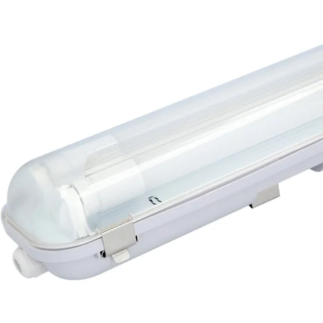 HOFTRONIC LED TL armatuur 60cm - LED - Dubbelvoudig - Waterdicht - Flikkervrij - Koppelbaar - 18 Watt - 1980 lumen - 110 lm/W - 230V - 6000K Daglicht wit - TL armatuur voor werkplaatsen, garages, bedrijfshallen & magazijnen Transparant