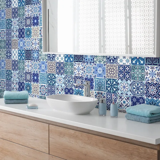 Ambiance Sticker Zelfklevende tegelmuurstickers voor keuken en badkamer - 30 Azulejos Susia cementtegelstickers - 30 stickers 15x15cm Multi color