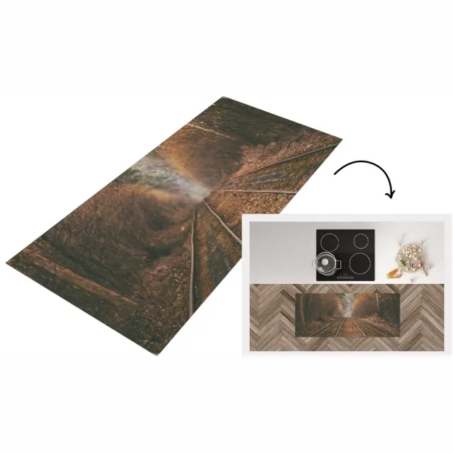 KitchenYeah Keukenloper - Loper keuken - Treinspoor - Pad - Bos - Boom - Keukenloper vinyl Multicolor