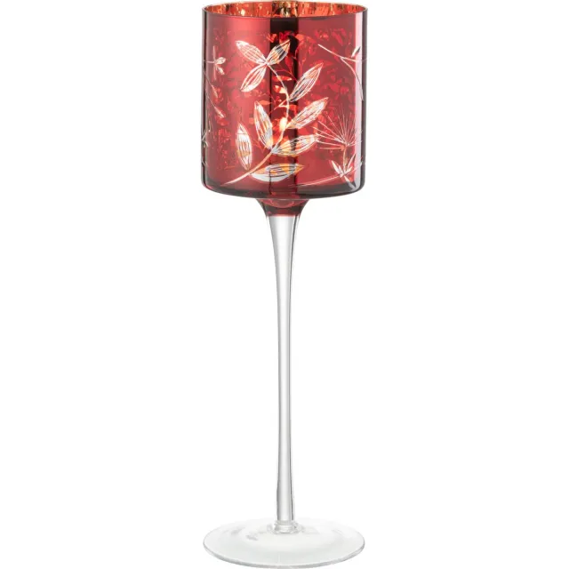 J-Line theelichthouder Op Voet Blaadjes - glas - rood/goud - large