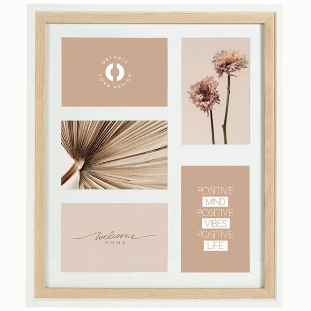 OSTARIA Collage fotolijst NEO - voor 5x foto van 10 x 15 cm - hout - naturel/wit - 34 x 40 cm - Wissellijst - Modern