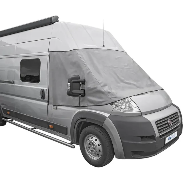 Proplus Raamafdekking voor Fiat Ducato X250 vanaf 06-2006 - 2014 - Isolerende raamfolie - Isolatie - Voor winter en zomer - Tegen hitte en kou - Privacy - Bescherming - Voorruitafdekking - Met klitteband en elastiek - Grijs