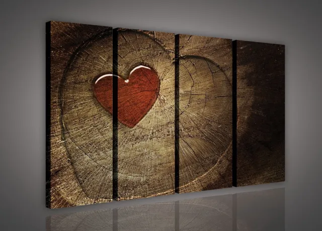Canvas Schilderij - Rood Hart Op Hout - Hout - Hart - Liefde - Decoratie - Inclusief Frame - 120x80cm (lxb) - 4 Luiks
