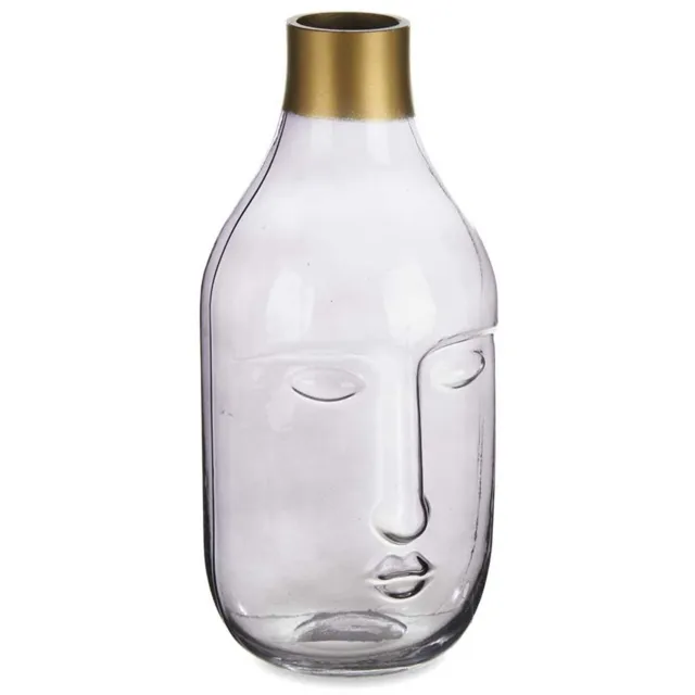 Giftdecor Bloemenvaas Crystal Face - luxe deco glas - grijs transparant - 11 x 24 cm - gouden top Lichtgrijs