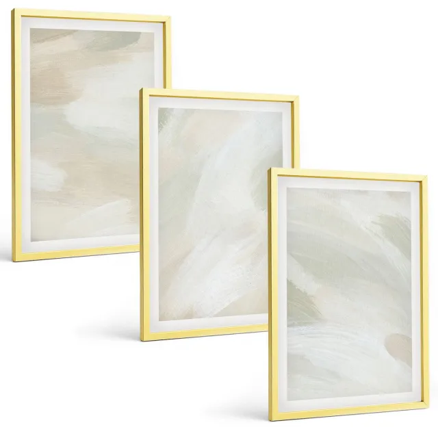 TULUP 4-Delige Schilderij Set - Heldere abstracte schilderijen op canvas, delicate boho-stijl - 40 x 60 cm - Decoratieve Muurdecoratie - Slaapkamer - Stijlvolle Muurdecoratie Gouden lijst