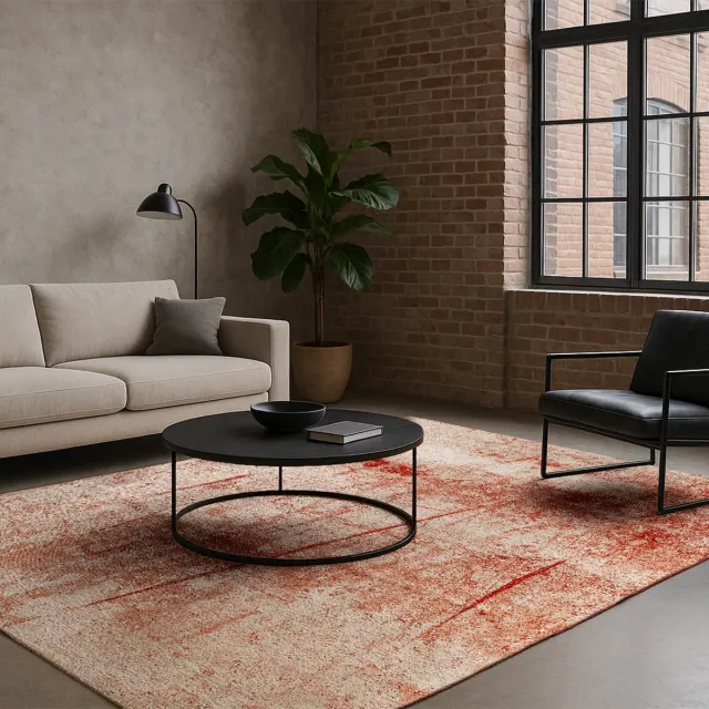 LOLA&MOI Binnen & Buiten Vloerkleed - 80 x 150 cm - Lola&Moi Dorsoduro Red Ochre - Laagpolig Tapijt - Gerecycled PET - Made in Belgium - Circulair Rood