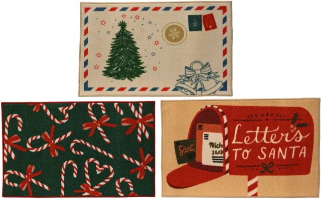 Decoris Deurmat set van 3 stuks met kerstmotieven - L50 x B80 x H0,5 cm Meerkleurig