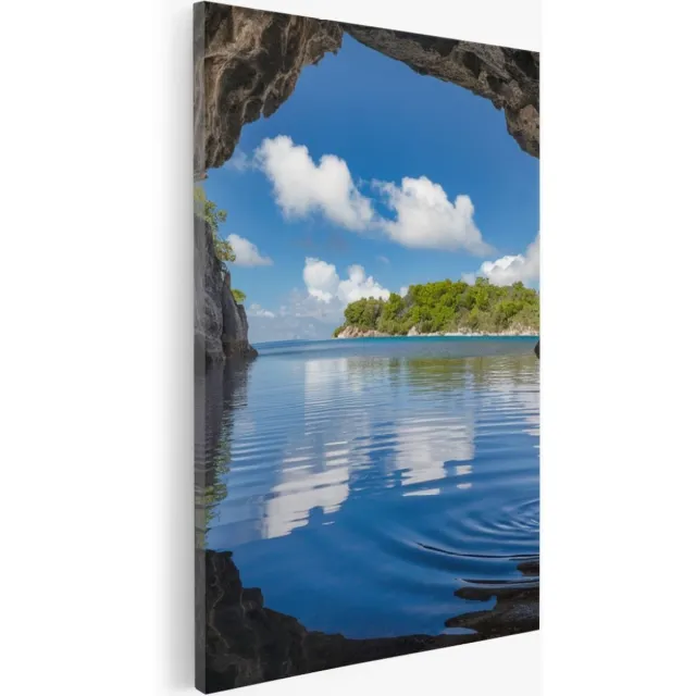 Saammp Canvas Schilderij - Uitzicht vanuit een grot - Landschap - Natuur - 60x90 - Foto op canvas - Wanddecoratie - Muurdecoratie Woonkamer - Slaapkamer decoratie - Canvas Print Multicolor
