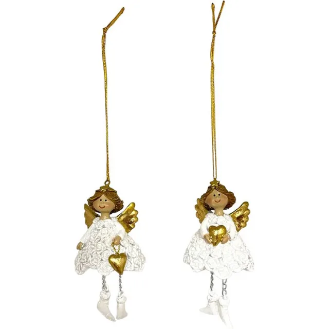 Home Society Set/2 - Ornamenten - Engeltjes - Angel - Odile - Wit/Goud