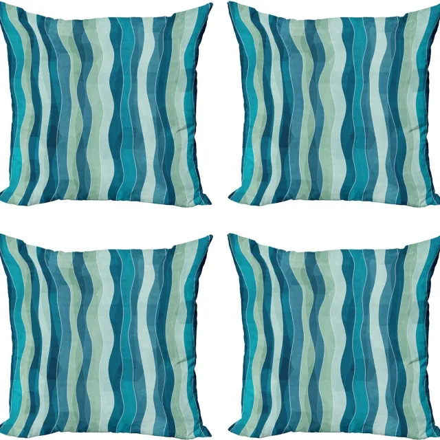 ABAKUHAUS Abstract Sierkussen Kussenhoes 4er Set, Grunge Wellenmuster, Modern Accent Dubbelzijdige Digitale Print, 45 x 45 cm, Blauw en Groen Mandel