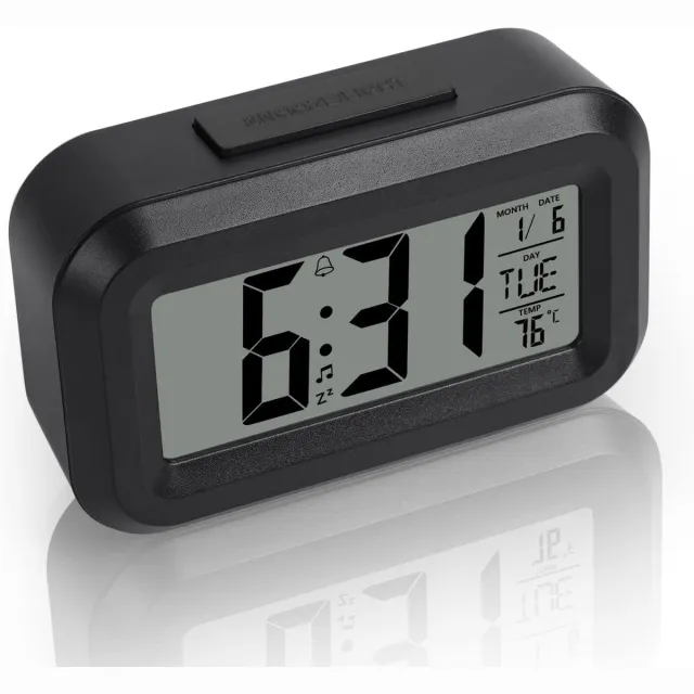 meerklose Digitale Wekker Bedside, LED Display Klokken met Verstelbare Snooze 12/24 uur, Temperatuur, Datum, Timer, Lichtbediening Draagbare Wekkers voor Slaapkamer Home Office Keuken (Zwart)