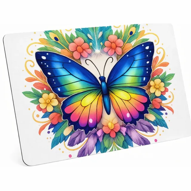 Mr Cadeautjes MDF magnetische fotolijst 28 x 19 - design Een trotse vlinder in een cirkel van grote, decoratieve vleu | cadeau Wit