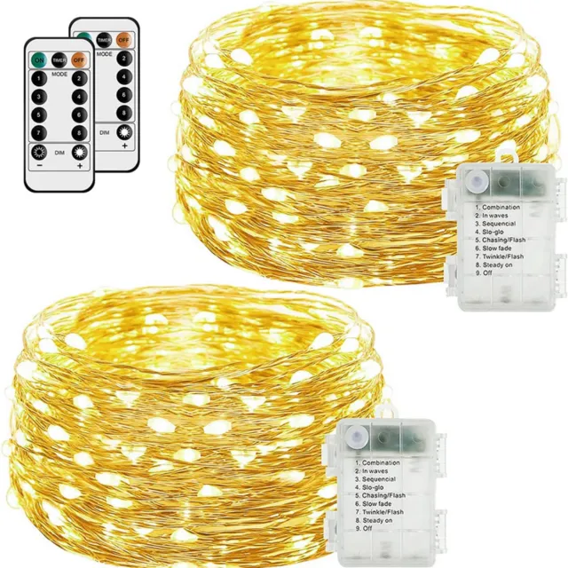 Excitat 50 LED lampjes - Werkt op batterijen met timer - Waterdichte twinkelende lampjes voor binnen en buiten - Knipbare lichtsnoeren - Geschikt voor slaapkamers, bruiloften, doe-het-zelf, middelpunten, kerstversieringen - Warm wit - 2 stuks