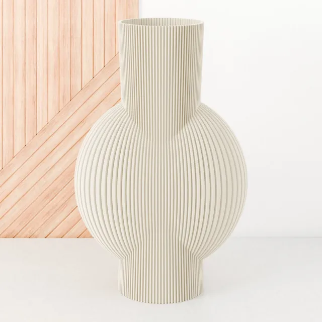 Fleuriek Grote Vaas - Beige - H50cm - Smalle gestreepte vaas - Vaas voor vensterbank - Moderne decoratie van bio plastic - Platte vaas voor vensterbank