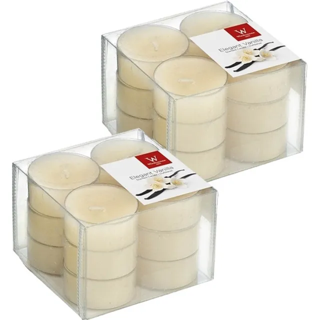 Trend Candles geurtheelichtjes/waxinelichtjes - 24x - vanille geur - 4 branduren -transparante cup Creme