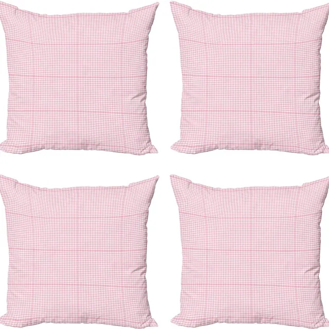 New Bed Picknick Basis Picknick Gingham Ruit Decoratieve Sierkussenhoes Set van 4 voor Bank Slaapkamer Woonkamer, 41cm x 41cm Gedrukte Kussenhoes Bleekroze, Wit